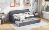 Twin Size Upholstery DayBed with Trundle and USB Charging Design,Trundle can be flat or erected,Gray - Home Elegance USA