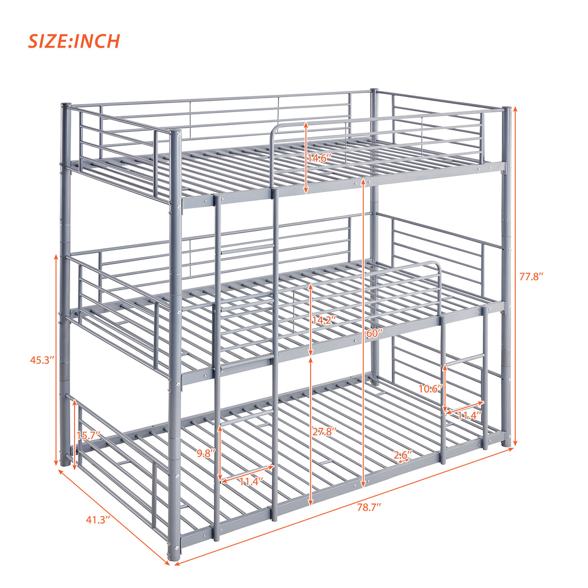 Twin-Twin-Twin Triple Bed with Built-in Ladder, Divided into Three Separate Beds,Gray(OLD SKU:LP000097AAE) - Home Elegance USA