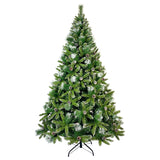 GO 7.4ft Christmas Tree, Decorated with 65 Pine Cones and Realistic over 1300 Thicken Tips, Hinged, with Metal Stand, Easy Assembly, for Indoor and Outdoor Use.