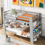 Twin over Twin Bunk Bed with Shelves and Built-in Ladder,  Gray (Expected Arrival Time:8.10) - Home Elegance USA