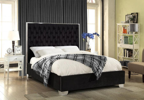 Meridian Furniture - Lexi Velvet Queen Bed In Black - Lexiblack-Q