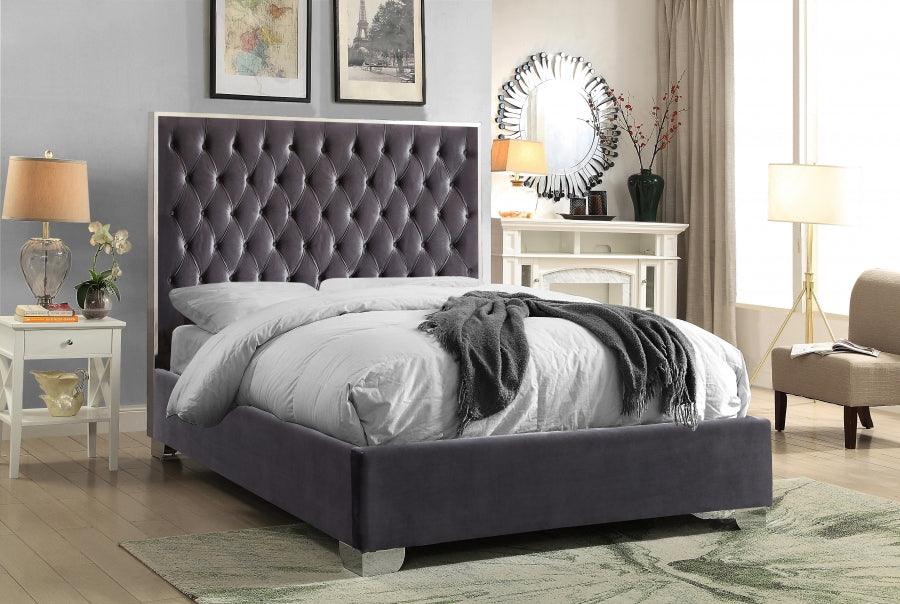 Meridian Furniture - Lexi Velvet Queen Bed In Grey - Lexigrey-Q