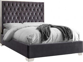 Lexi Velvet Queen Bed In Grey - Lexigrey-Q | Meridian