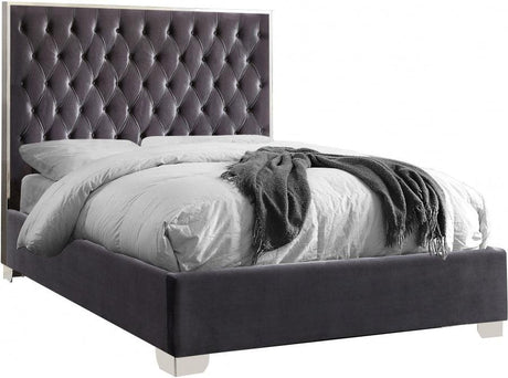 Meridian Furniture - Lexi Velvet Queen Bed In Grey - Lexigrey-Q