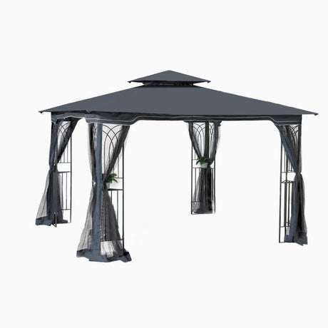 10x10 Outdoor Patio Gazebo Canopy Tent With Ventilated Double Roof And Mosquito net(Detachable Mesh Screen On All Sides),Suitable for Lawn, Garden, Backyard and Deck,Gray Top