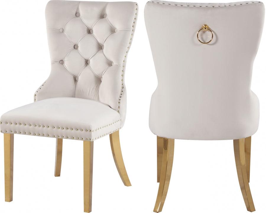 Carmen Velvet Dining Chair Set Of 2 In Cream - 812Cream - C | Meridian | Home Elegance USA