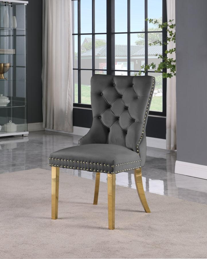 Carmen Velvet Dining Chair Set Of 2 In Grey - 812Grey - C | Meridian | Home Elegance USA