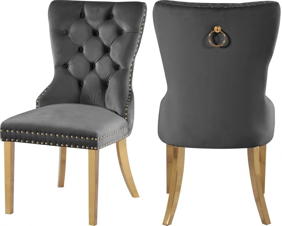 Carmen Velvet Dining Chair Set Of 2 In Grey - 812Grey - C | Meridian | Home Elegance USA