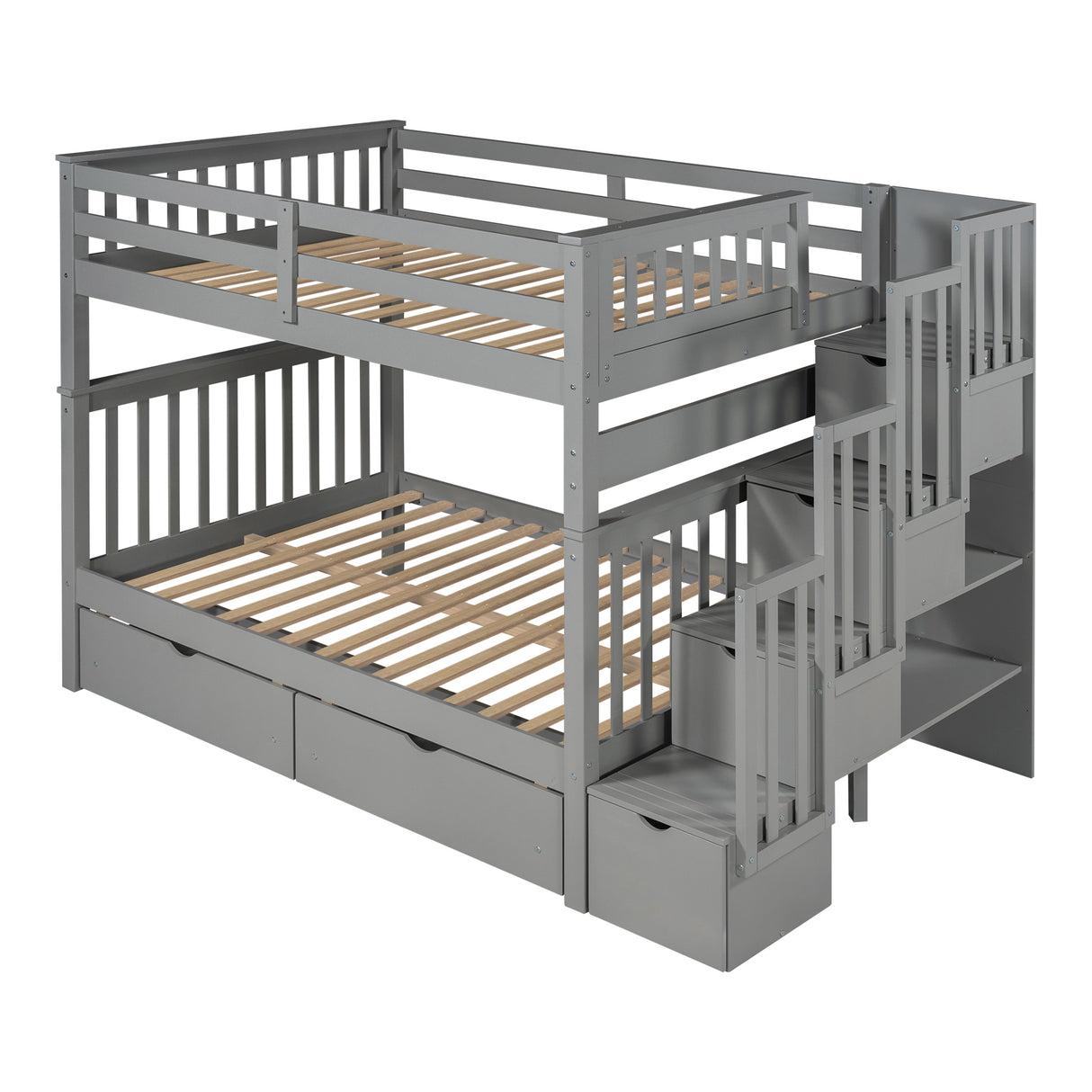 Full Over Full Bunk Bed with Shelves and 6 Storage Drawers, Gray(Old SKU：LP000046AAE) Home Elegance USA