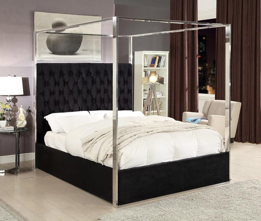 Meridian Furniture - Porter Velvet Queen Bed In Black - Porterblack-Q