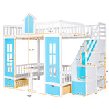 Full-Over-Full Bunk Bed with Changeable Table , Bunk Bed Turn into Upper Bed and Down Desk - Blue - Home Elegance USA