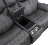 Transitional Console Loveseat - Gray Faux-Suede, Power Footrest, Power Headrest - Concealed Cupholders, Built-In Console - Comfortable and Durable Design Home Elegance USA