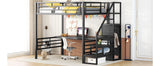 Full Size Metal Loft Bed with Desk, Storage Staircase and Small Wardrobe, Storage stairs can be installed left and right,Black - Home Elegance USA