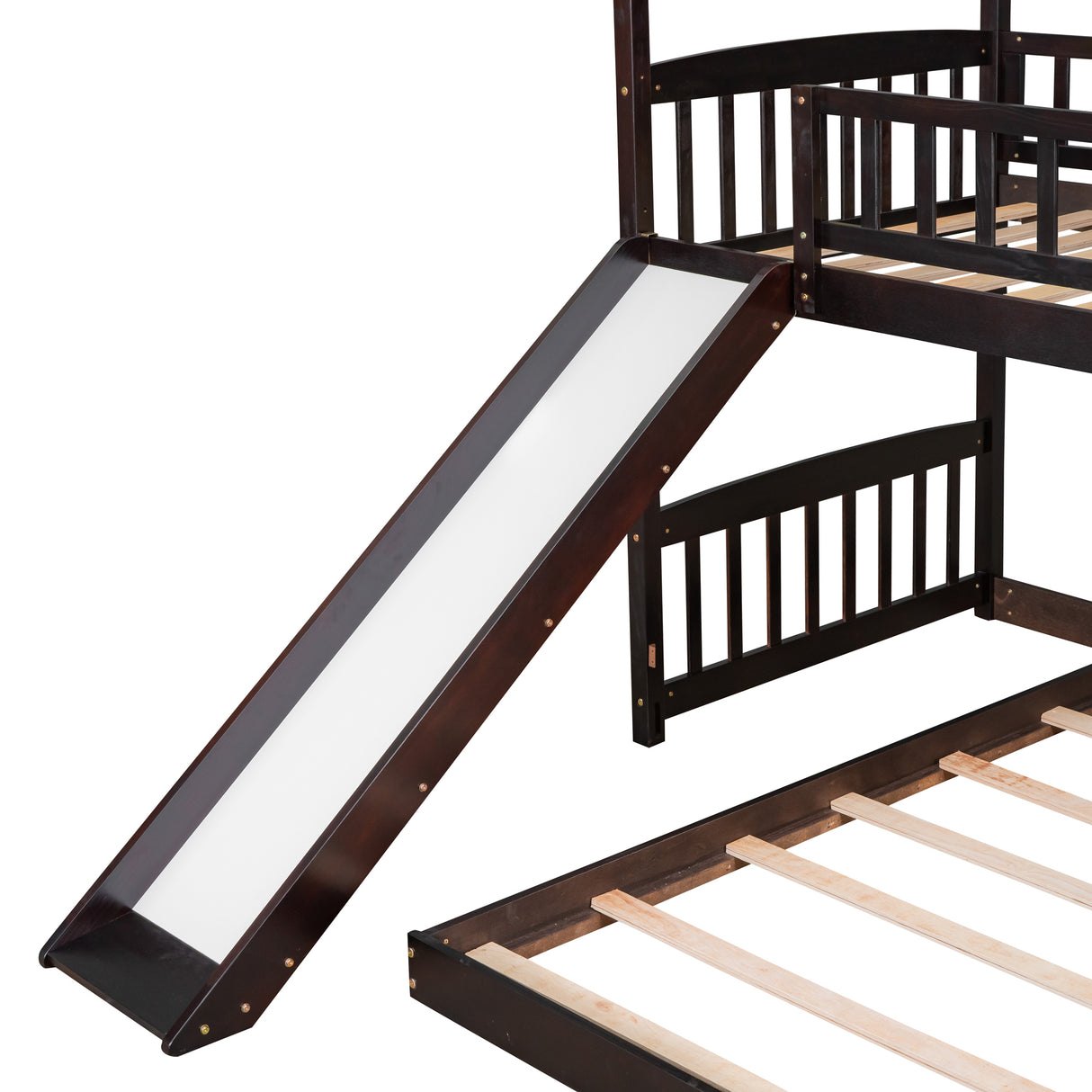 Twin Over Twin Bunk Bed with Slide, House Bed with Slide, Espresso(OLD SKU: LT000214AAP) - Home Elegance USA