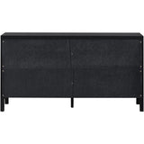 TREXM Large Storage Space Sideboard with Artificial Rattan Door and Metal Handles for Living Room and Entryway (Black) - Home Elegance USA