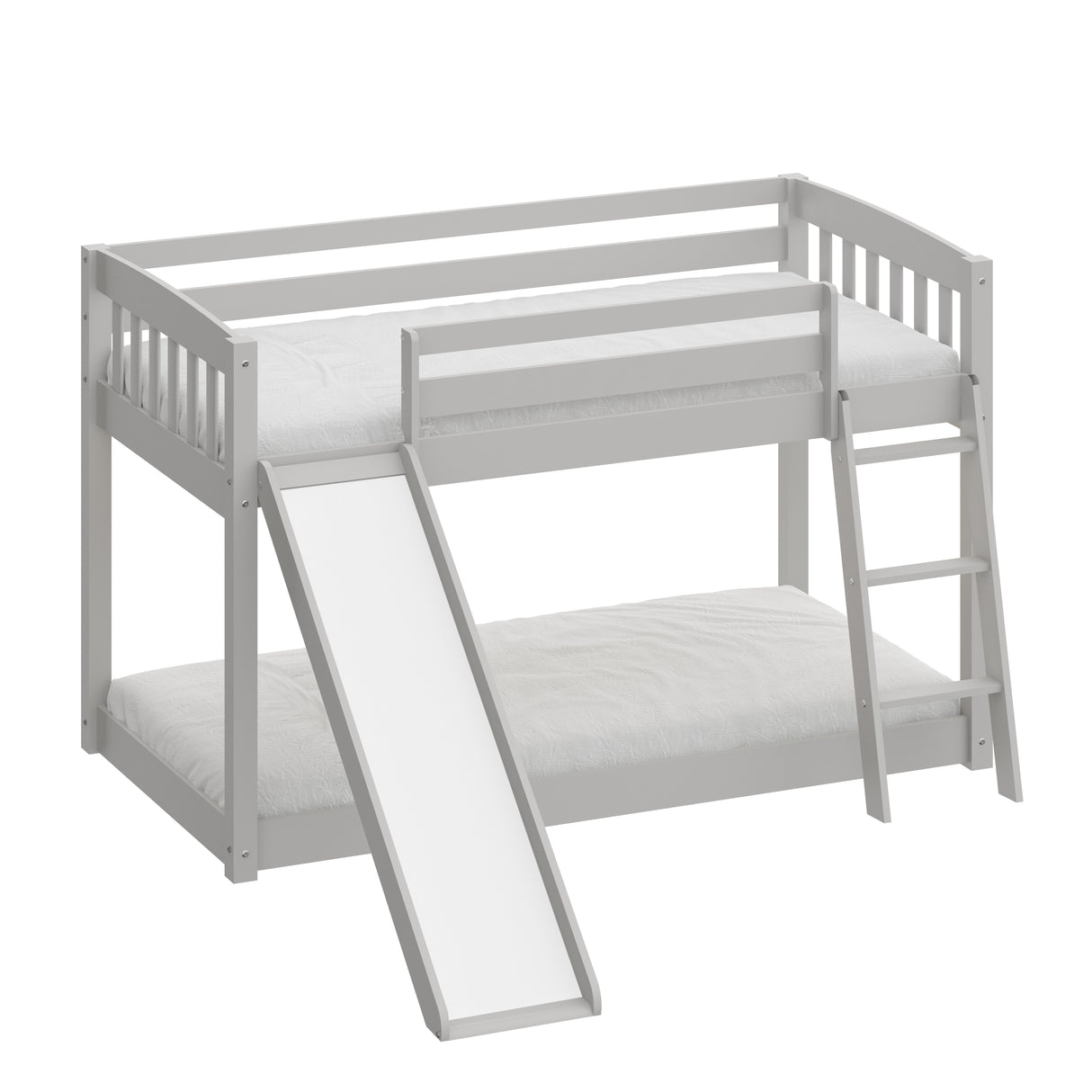 Yes4wood Kids Bunk Bed Twin Over Twin with Slide & Ladder, Heavy Duty Solid Wood Twin Bunk Beds Frame with Safety Guardrails for Toddlers, Gray - Home Elegance USA