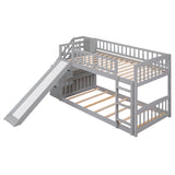 Stairway Twin over Twin Bunk Bed with Two Drawers and Slide, Gray(OLD SKU :LT000155AAE) - Home Elegance USA