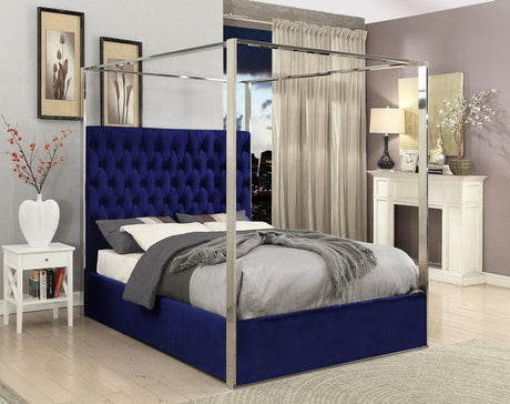 Meridian Furniture - Porter Velvet King Bed In Navy - Porternavy-K