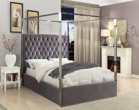 Meridian Furniture - Porter Velvet King Bed In Grey - Portergrey-K