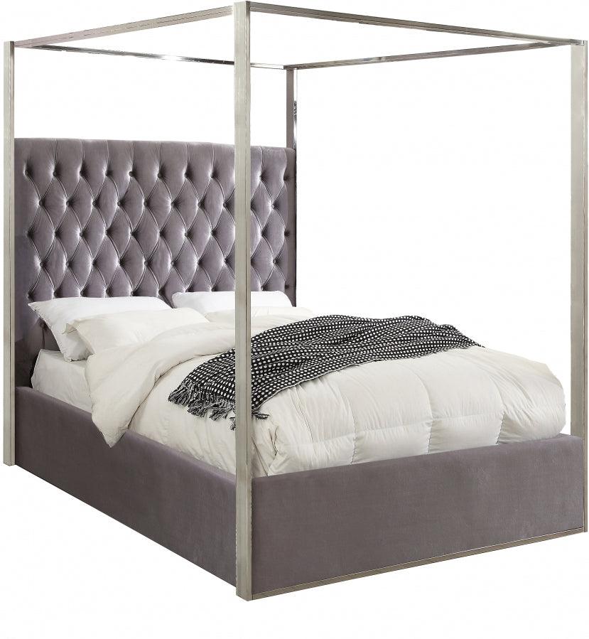 Meridian Furniture - Porter Velvet Queen Bed In Grey - Portergrey-Q