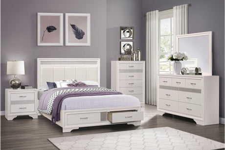 Luster Queen Platform Bed With Footboard Storage In White 1505W-1* | Homelegance