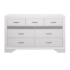 Luster 1505W-5 Dresser by Homelegance | White Finish & Acrylic Silver Glitter Drawer Fronts