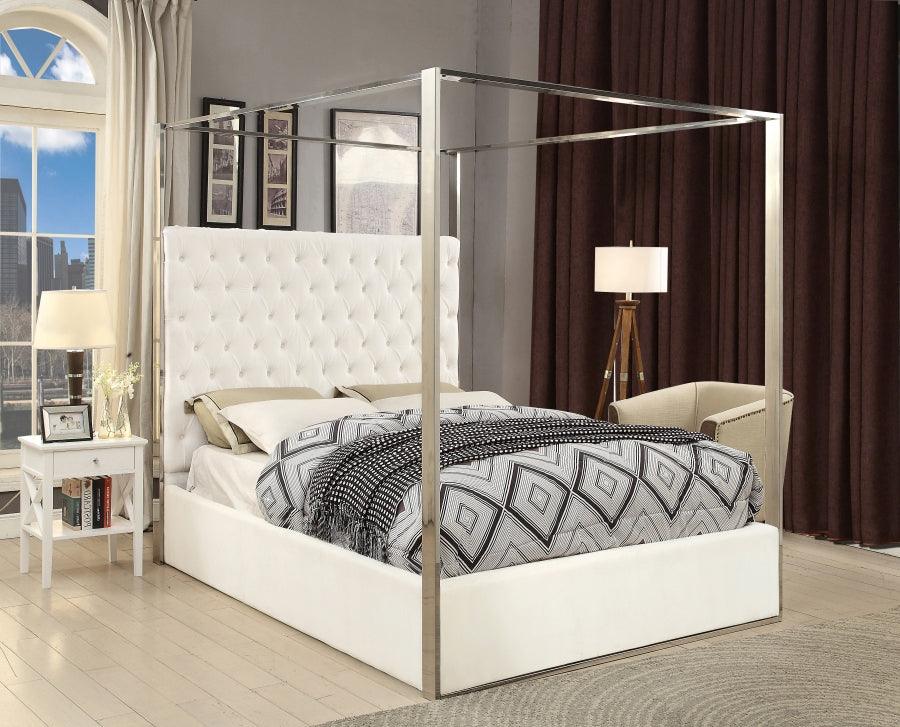Meridian Furniture - Porter Velvet Queen Bed In White - Porterwhite-Q
