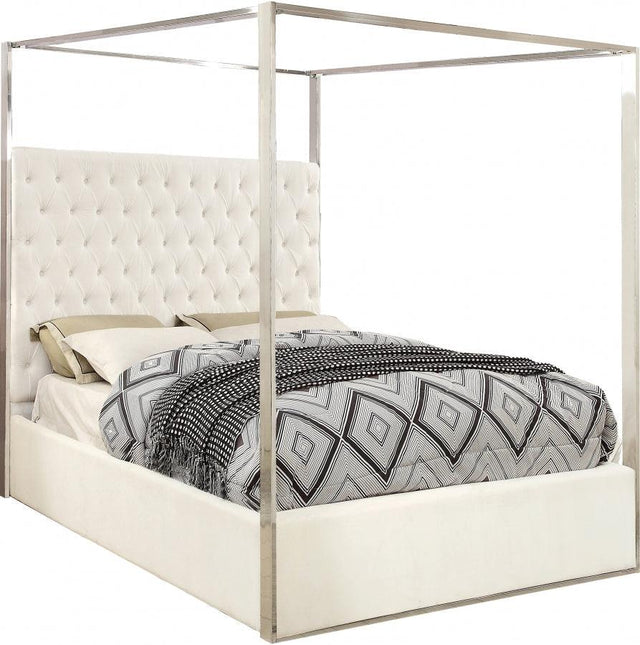 Meridian Furniture - Porter Velvet King Bed In White - Porterwhite-K