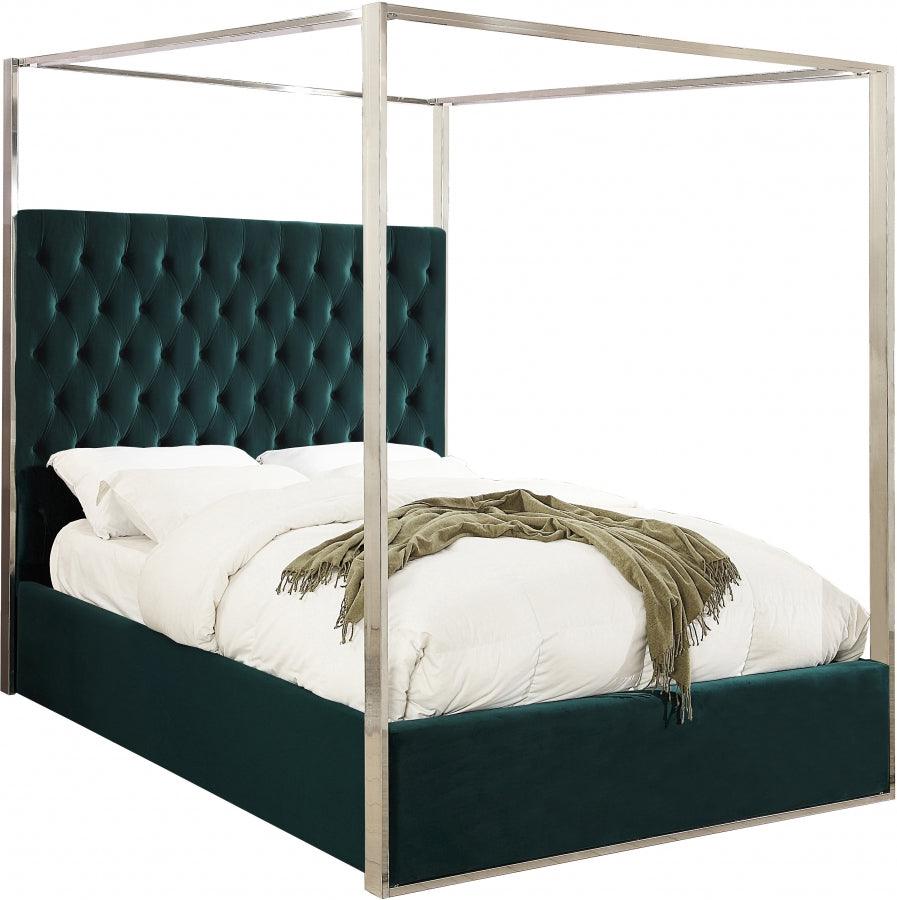 Meridian Furniture - Porter Velvet Queen Bed In Green - Portergreen-Q