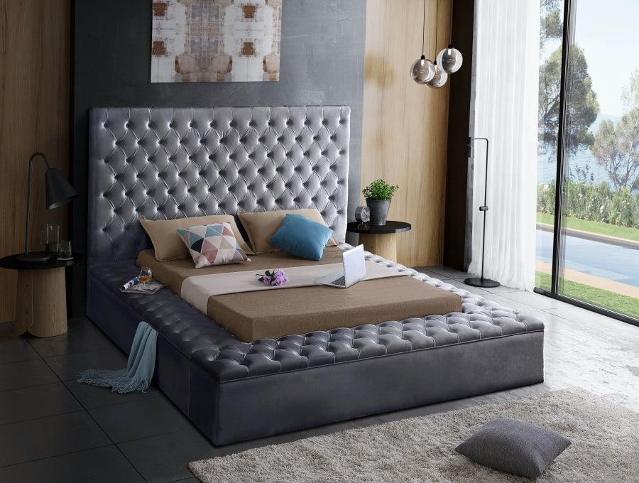 Meridian Furniture - Bliss Velvet Queen Bed In Grey - Blissgrey-Q