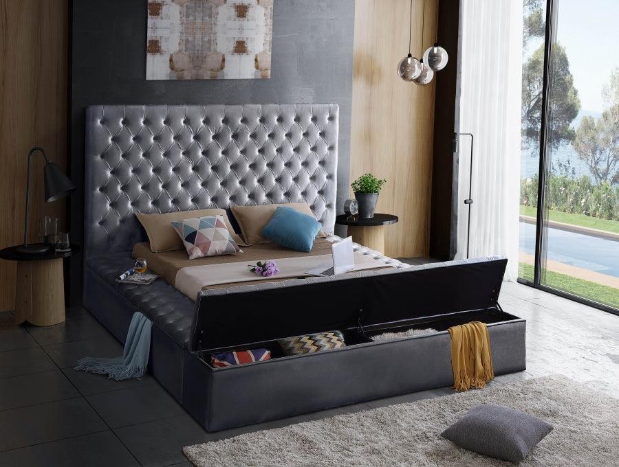 Meridian Furniture - Bliss Velvet King Bed In Grey - Blissgrey-K