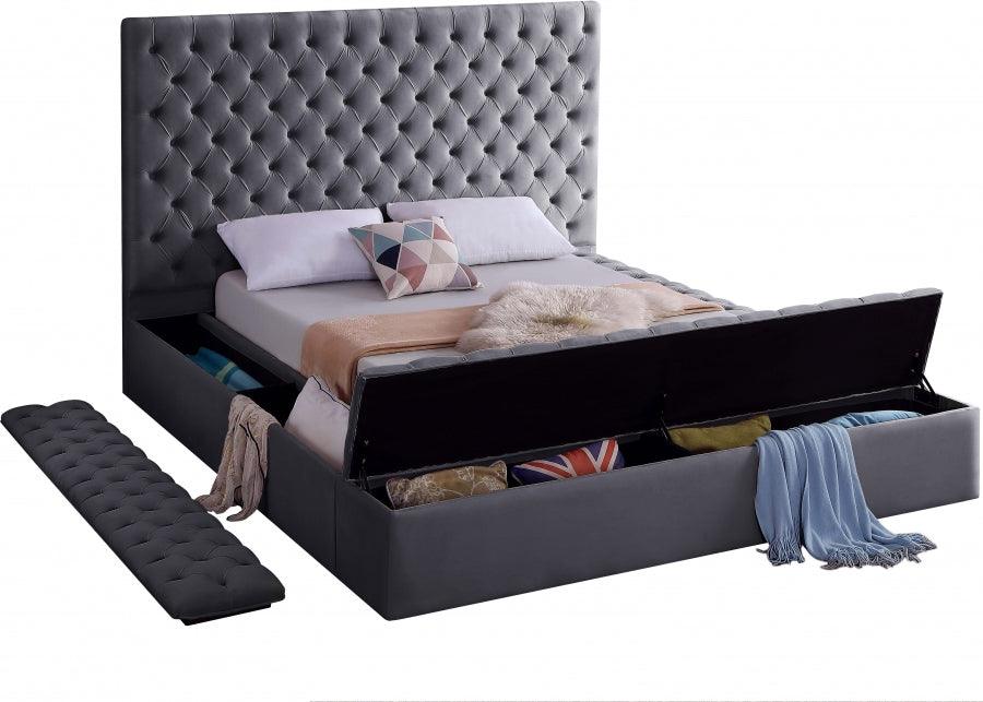 Meridian Furniture - Bliss Velvet Queen Bed In Grey - Blissgrey-Q