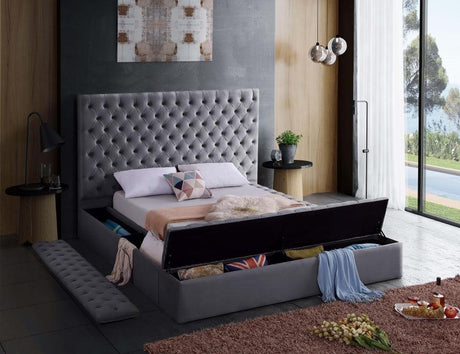 Meridian Furniture - Bliss Velvet Queen Bed In Grey - Blissgrey-Q