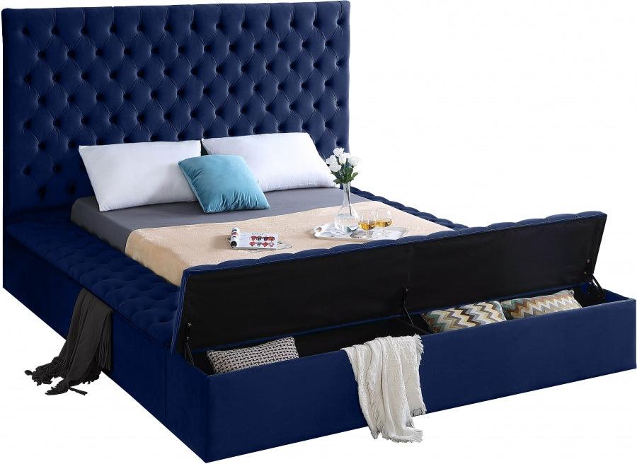 Meridian Furniture - Bliss Velvet Queen Bed In Navy - Blissnavy-Q