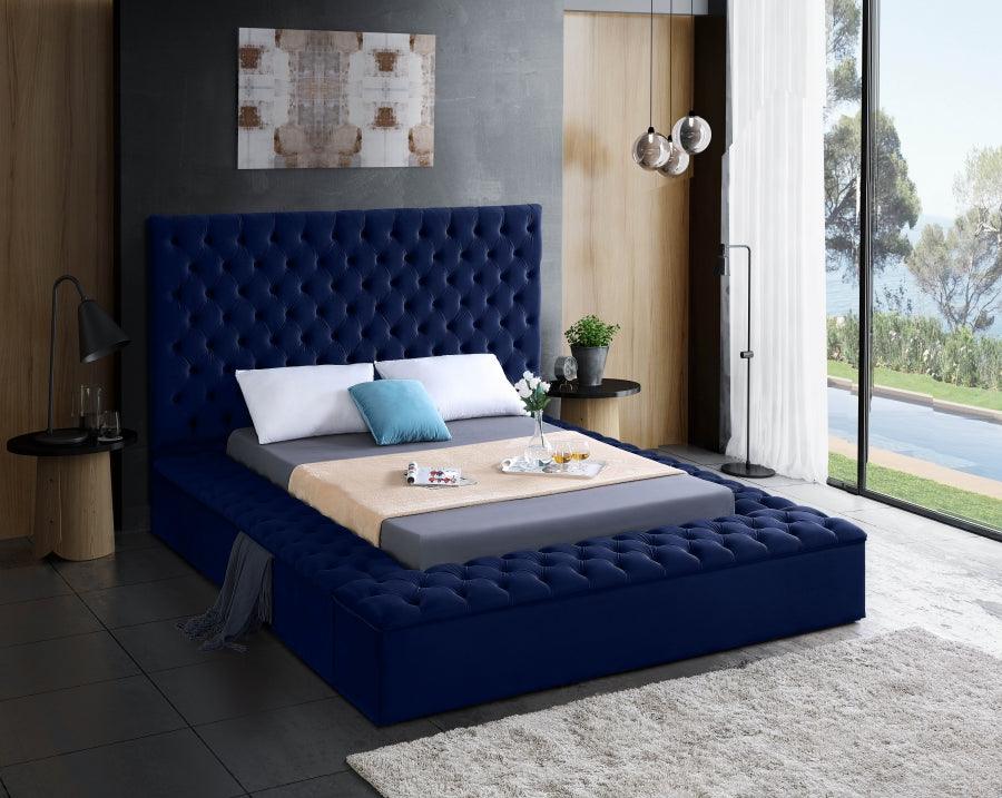 Meridian Furniture - Bliss Velvet Queen Bed In Navy - Blissnavy-Q