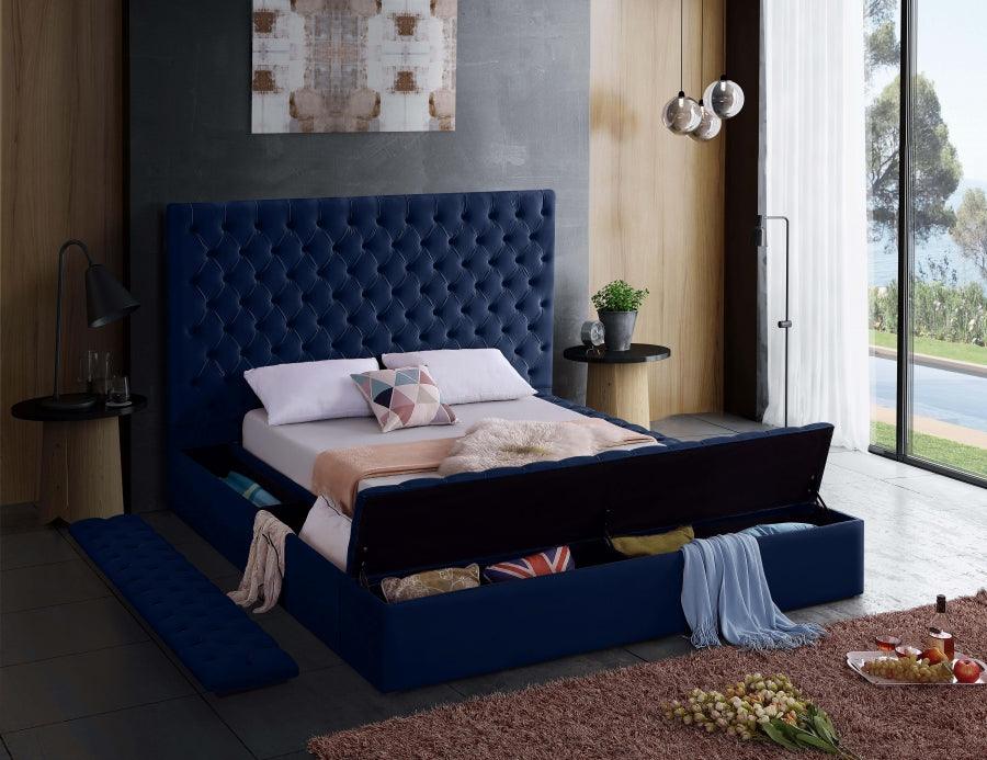 Meridian Furniture - Bliss Velvet King Bed In Navy - Blissnavy-K