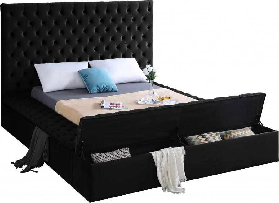 Meridian Furniture - Bliss Velvet Queen Bed In Black - Blissblack-Q