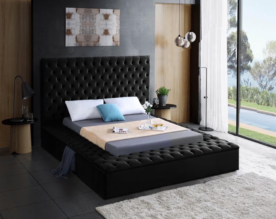 Meridian Furniture - Bliss Velvet Queen Bed In Black - Blissblack-Q