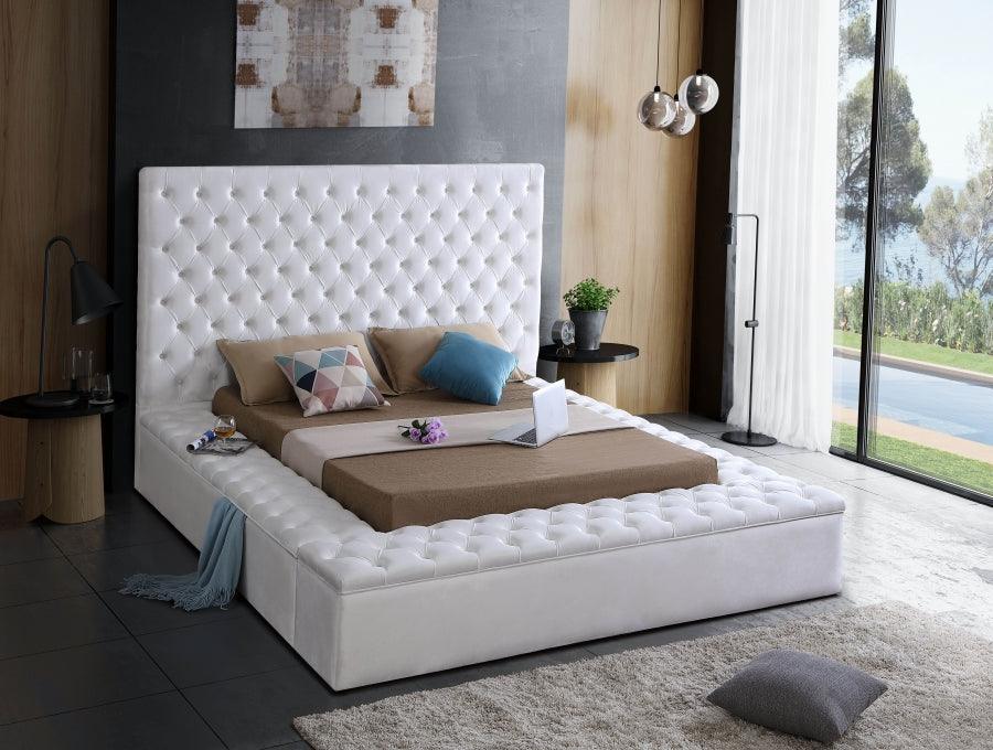 Meridian Furniture - Bliss Velvet Queen Bed In White - Blisswhite-Q