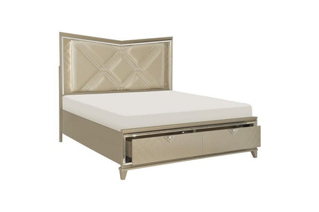 Bijou Eastern King Platform Bed With Led Lighting And Footboard Storage In Champagne 1522K - 1Wfek* | Homelegance | Home Elegance USA