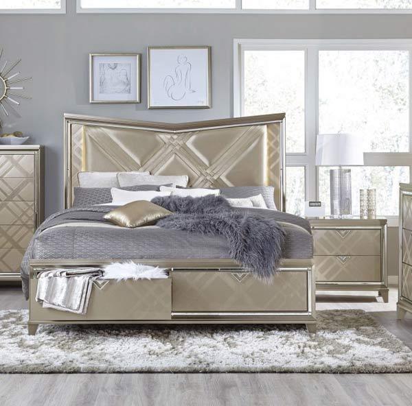 Bijou 3 Piece Eastern King Platform Storage Bedroom Set In Champagne 1522K - 1Wfek - 3Set | Homelegance | Home Elegance USA