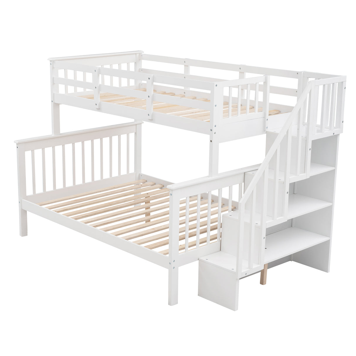 Stairway Twin-Over-Full Bunk Bed with Storage and Guard Rail for Bedroom, White color(OLD SKU :LP000019AAK) - Home Elegance USA