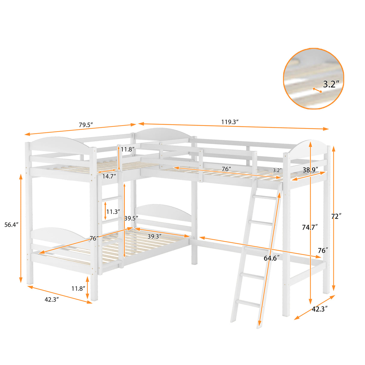 Twin L-Shaped Bunk Bed and Loft Bed - White(OLD SKU :LP000023AAK) - Home Elegance USA