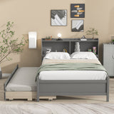 Full Bed with Bookcase,Twin Trundle,Drawers,Gray Home Elegance USA