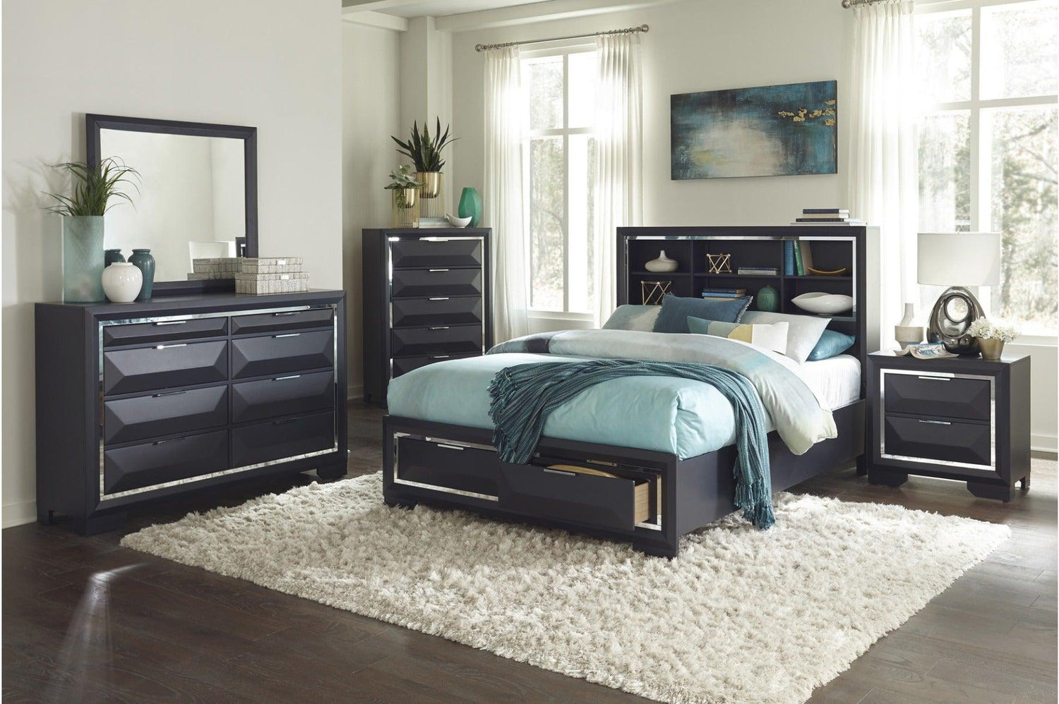 Homelegance - Rosemont 3 Piece Eastern King Platform Bedroom Set In Midnight Blue - 1553K-1Ek-3Set