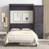 Full Size Murphy Bed with Wardrobe and Drawers, Storage Bed, can be Folded into a Cabinet, Gray - Home Elegance USA