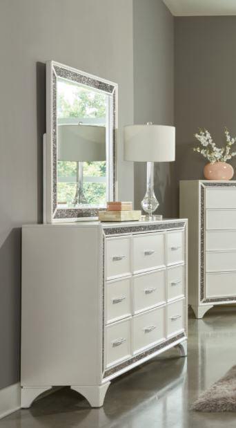 Homelegance - Salon Dresser And Mirror In Pearl White Metallic - 1572W-Dm