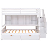 Twin XL over Full Bunk Bed with Built-in Storage Shelves, Drawers and Staircase,White - Home Elegance USA