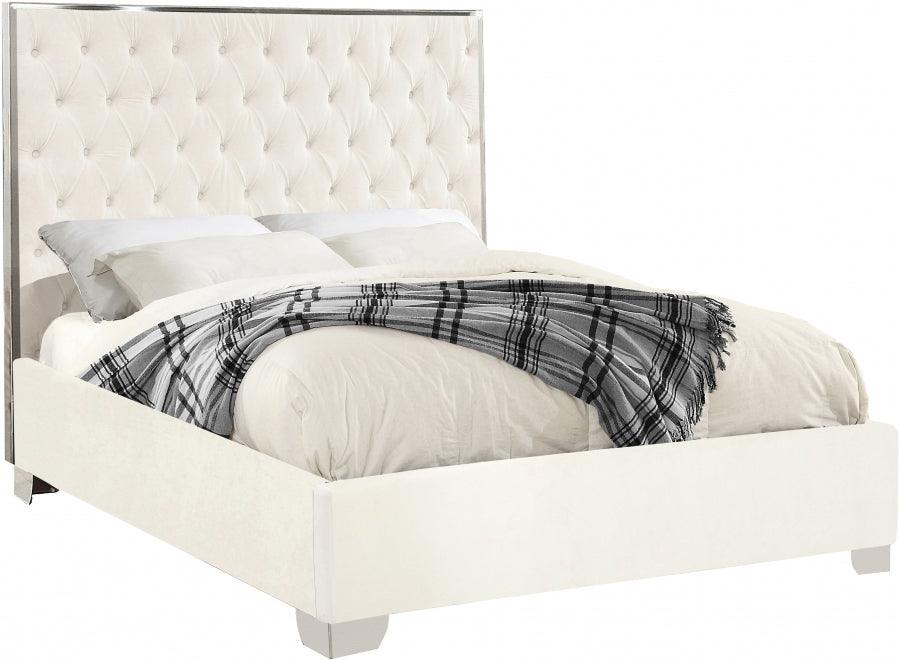 Meridian Furniture - Lexi Velvet Queen Bed In White - Lexiwhite-Q