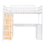 Twin Size Loft Bed with Ladder, Shelves, and Desk, White - Home Elegance USA